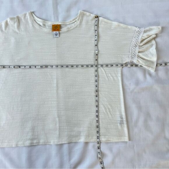 Ruby Rd. White Blouse Three Quarter Bell Crochet Lace Ruffle Sleeve SZ XL - Picture 6 of 12